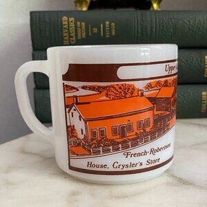 Vintage 70s Upper Canada village Mug Tea Cup Milk glass French Oxen ect